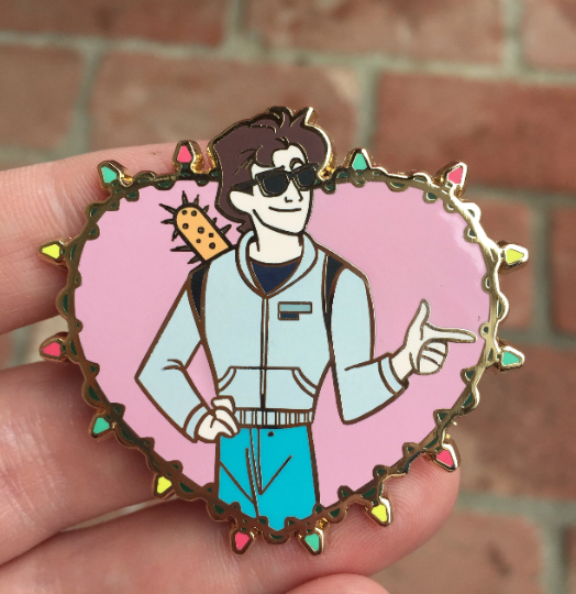 2" Heart Shaped Gold Plated Strangers Things Steve Harrington Hard Enamel Pin