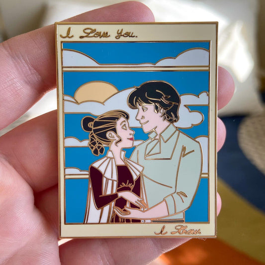 2.5" I Love You, I know, Gold Plated Han and Leia Hard Enamel Pin