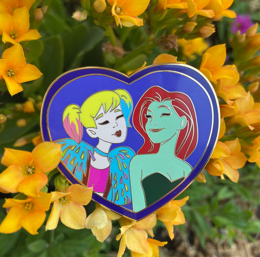 2" Heart Shaped Harley Quinn and Poison Ivy Enamel Pin