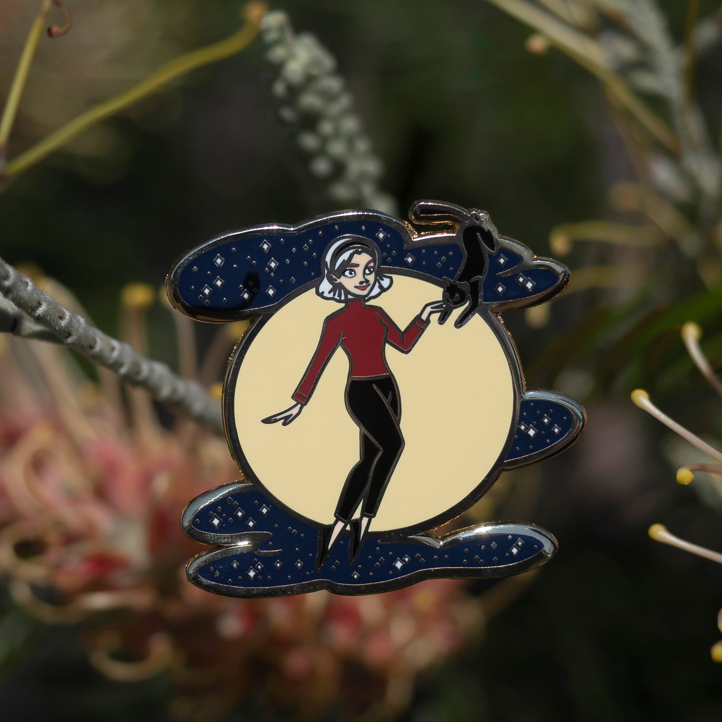 Midnight Sky: Sabrina Spellman and Salem the Cat, Gold Plated Hard Enamel Pin